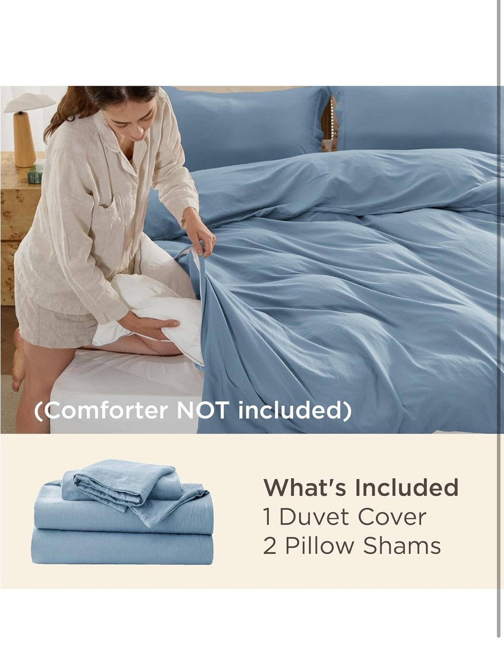 NEW Bedsure Dusty Blue Duvet Cover. Prewashed Cotton-Like Polyester. 3 PCS w/Zip - Picture 2 of 7
